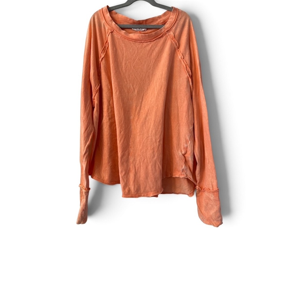 Zenana S Mineral Wash Raw Seam Long Sleeve Top Orange Boho Coastal Oversized